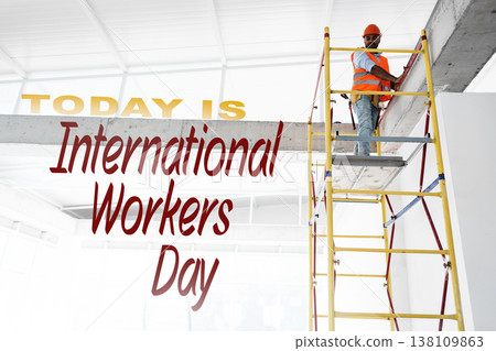 Workers celebrate International Workers Day on May 1 at a construction site 138109863