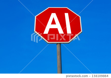 Sign showing AI in red color against blue sky during bright daylight 138109864