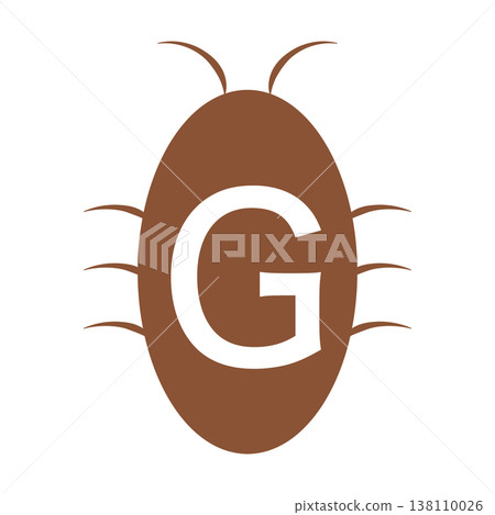 A stylized cockroach icon illustration with the letter G, brown. A stylized cockroach icon illustration with the letter G, brown. 138110026