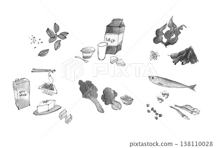 含鈣食物的黑白插圖 含鈣食物的黑白插圖 138110028