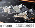 Chalk art of ember peaks and moonlit sea on blackboard 138110054