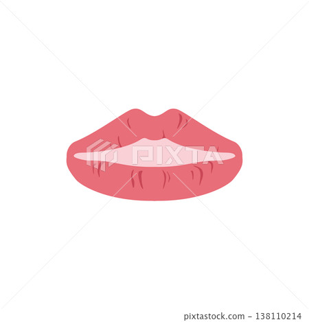 An illustration of chapped lips with vertical wrinkles. Lip care 138110214