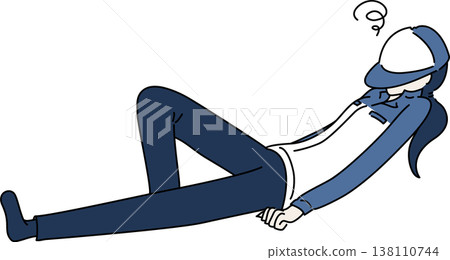 一幅插圖,描繪了一位身穿工作服的女性仰躺著;藍色制服。 一幅插圖,描繪了一位身穿工作服的女性仰躺著;藍色制服。 138110744