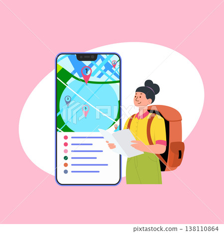 Woman Navigating with Paper Map and Digital Phone Display	 138110864