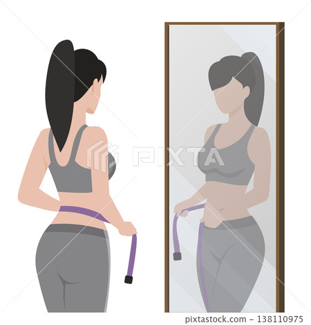 Fitness woman doing exercises in front of mirror. Vector illustration. 138110975