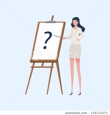 Professional Woman Pointing at Question Mark , Minimalist Vector Illustration Professional Woman Pointing at Question Mark , Minimalist Vector Illustration 138111073