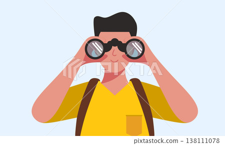 Young man looking through binoculars. Vector illustration in flat style Young man looking through binoculars. Vector illustration in flat style 138111078