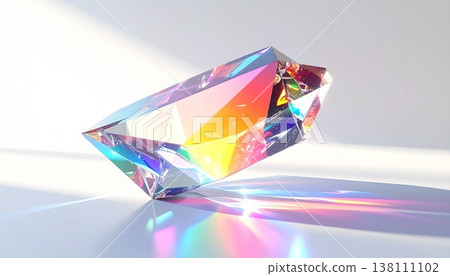 The iridescent glow of the raw crystal and the refraction of light through the colorful prism. 138111102