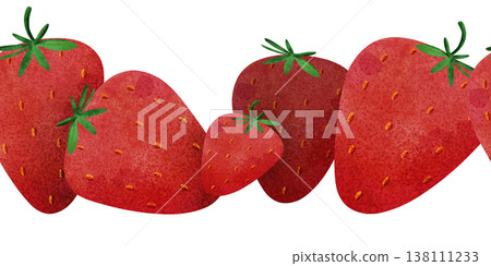 Seamless pattern border with strawberries. Simple and clean. Bright watercolor berries, playful summer vibe. Perfect for baby shower, kids textiles, fabric, gift wrap, invitations, healthy food themes 138111233