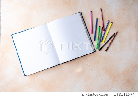 Open Sketchbook With Colorful Markers Open Sketchbook With Colorful Markers 138111574