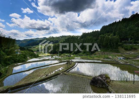 [Yotsuya Senmaida] Terraced rice fields reflecting the sky on the water's surface. 138111695