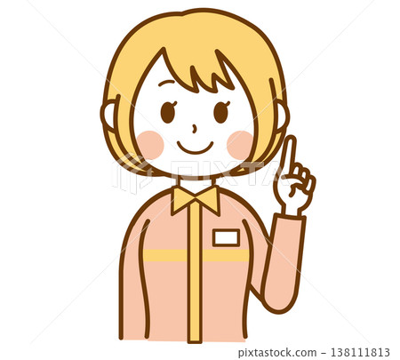 插圖描繪了一位身穿制服的便利商店女店員正在講解重點。 138111813