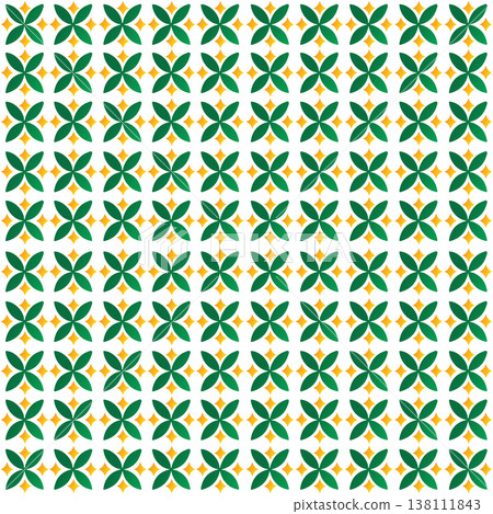 Seamless Green Petal and Yellow Star Geometric Pattern Background for Islamic Tile Decor 138111843