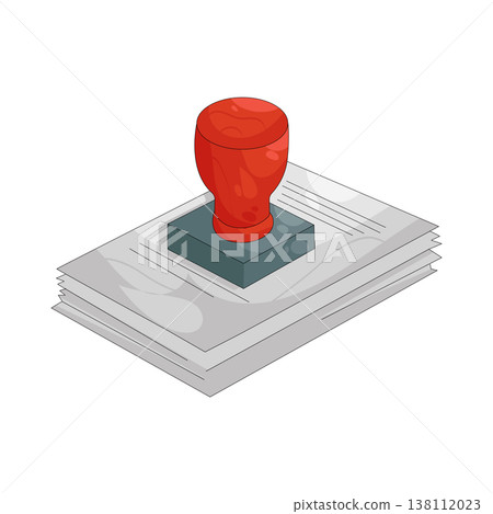 Illustration of Stacked documents with a stamp 138112023