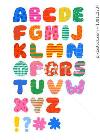 Hand drawn alphabet set with colorful patterns 138112237