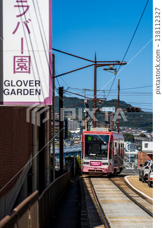 Nagasaki City Tram running through the city center Nagasaki City Tram running through the city center 138112327