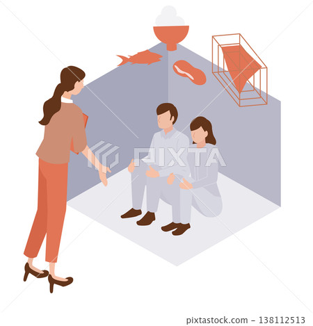 Isometric illustrations that offer comfort and support to grieving families who have lost a loved one, helping them with their future lives and nutrition. 138112513