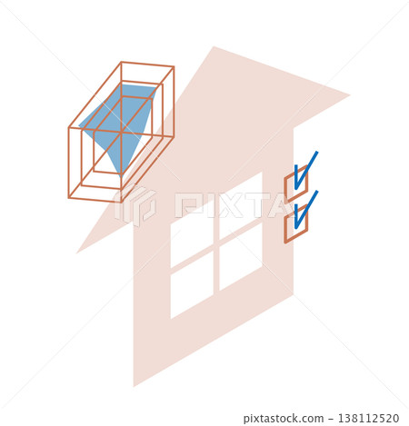 Isometric illustration of a residential environment assessment, overlaying a radar chart and checkboxes onto the silhouette of a house. Isometric illustration of a residential environment assessment, overlaying a radar chart and checkboxes onto the silhouette of a house. 138112520