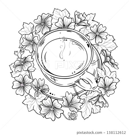 Cup of Malva Tea Outline Illustration. Cup of Malva Tea Outline Illustration. 138112612