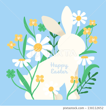 Minimal rabbit silhouette with daisy and yellow flowers Minimal rabbit silhouette with daisy and yellow flowers 138112652