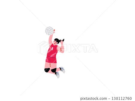 Illustration of a female volleyball player spiking the ball. Illustration of a female volleyball player spiking the ball. 138112760