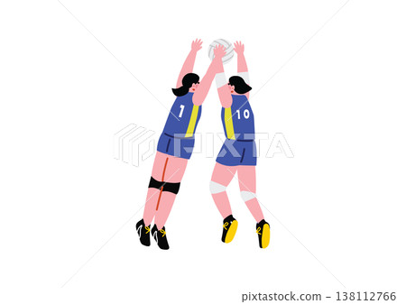 Illustration of a female volleyball player blocking the ball. 138112766