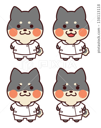 穿著護士服的黑色柴犬 / 一組面部表情 138113118