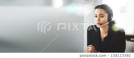 Business woman, call center and computer for communication mockup, customer service or support consultant. Professional agent or telecom worker talking on desktop for contact us or e commerce banner Business woman, call center and computer for communication mockup, customer service or support consultant. Professional agent or telecom worker talking on desktop for contact us or e commerce banner 138113392