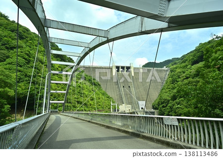 The Shin-Ishikoya Bridge spans Miyagase Dam and Ishikoya Lake in Sagamihara, Kanagawa Prefecture. 138113486