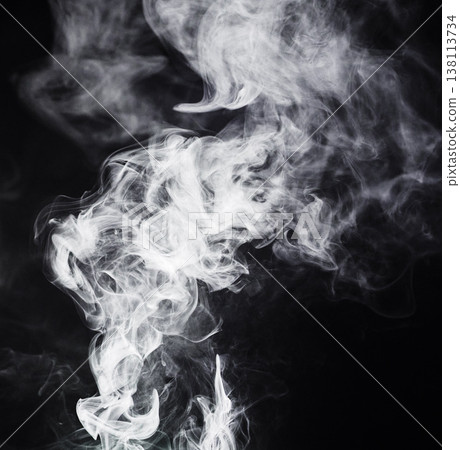Vape, white pattern and smoke on black background with texture, mockup and abstract art or creative gas design. Cloud of cigarette, smoking and fog in air, wind or dry ice for empty or dark wallpaper Vape, white pattern and smoke on black background with texture, mockup and abstract art or creative gas design. Cloud of cigarette, smoking and fog in air, wind or dry ice for empty or dark wallpaper 138113734