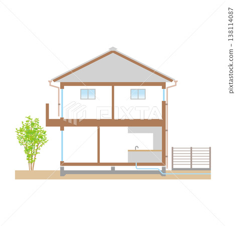 Illustration of a cross-section of a detached house Illustration of a cross-section of a detached house 138114087