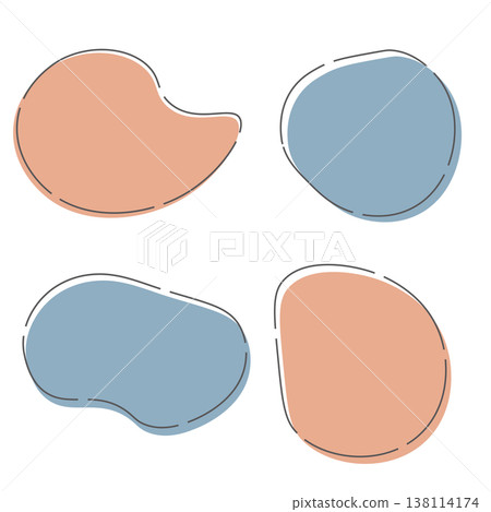 A set of muted-color fluid shapes and dashed frame backgrounds for banners and web design. 138114174