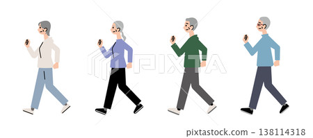 Senior men and senior women walking for their health Senior men and senior women walking for their health 138114318