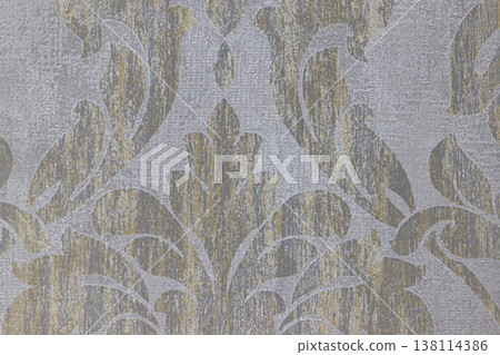 Vintage floral pattern on textured grey tapestry fabric 138114386