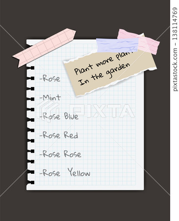 Paper notes stickers. Place for memo messages on paper sheets. Attached with sticky colorful tape on grey background isolated vector illustration 138114769