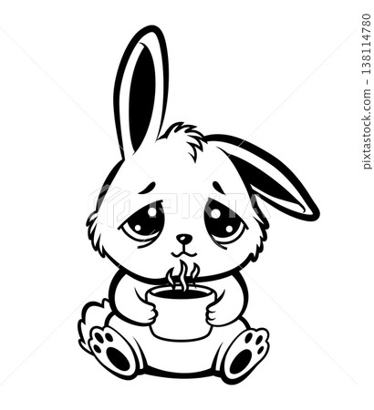 Sleepy restful bunny morning, Sunlit rustic kitchen with sleepy bunny and steaming mug, Serene rabbit in sunlit rustic setting clutching steaming mug amidst flour dust and morning aroma Sleepy restful bunny morning, Sunlit rustic kitchen with sleepy bunny and steaming mug, Serene rabbit in sunlit rustic setting clutching steaming mug amidst flour dust and morning aroma 138114780