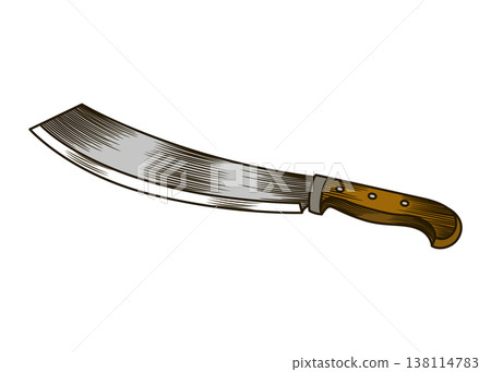 Knife for harvest cane sugar. Harvesting with a primitive sharp tool. handwork. Engraving hand drawn instrument Knife for harvest cane sugar. Harvesting with a primitive sharp tool. handwork. Engraving hand drawn instrument 138114783