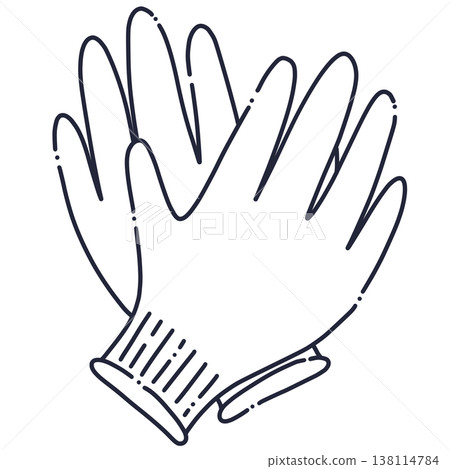 A line drawing illustration of work gloves with loose lines. A line drawing illustration of work gloves with loose lines. 138114784