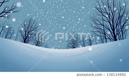 A winter landscape painting depicts snowy nature in an artistic style. A winter landscape painting depicts snowy nature in an artistic style. 138114892