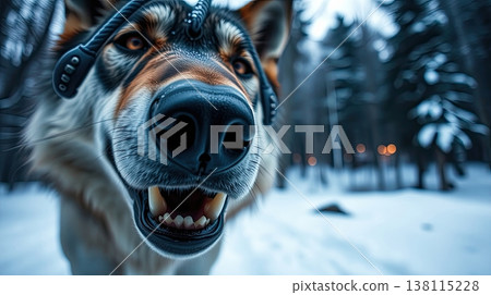 Ethereal sunlight filters through snowy forest, illuminating the wolf. Quiet strength, natural beauty, and soft seasonal ambiance. Ethereal sunlight filters through snowy forest, illuminating the wolf. Quiet strength, natural beauty, and soft seasonal ambiance. 138115228