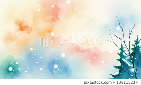 Winter trees and landscape appear blurred under falling snow. Calm, cold, and serene natural beauty. 138115237