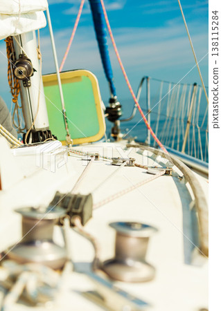 Yacht capstan on sailing boat during cruise 138115284