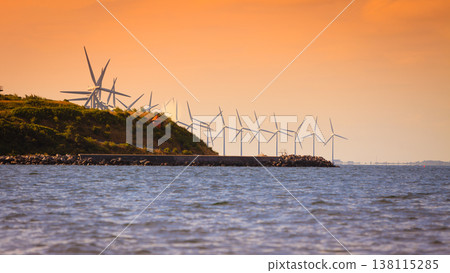 Wind turbines farm in Baltic Sea, Denmark 138115285