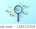 Image illustrating the analysis of customer ratings and reviews using a magnifying glass. 138115354