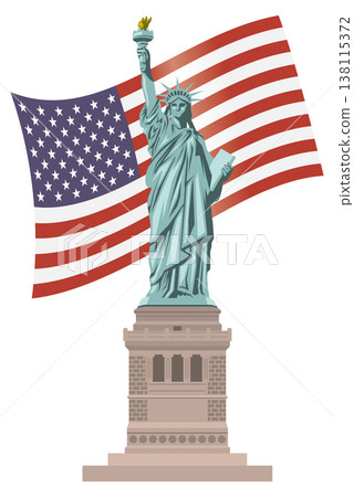 自由女神像和美國國旗的插圖。 自由女神像和美國國旗的插圖。 138115372