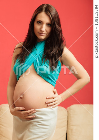 Attractive pregnant woman touching her belly 138115394
