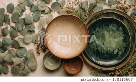 A watercolor overhead view shows an eco-friendly Christmas picnic lay. Cozy, sustainable holiday preparation with natural materials. A watercolor overhead view shows an eco-friendly Christmas picnic lay. Cozy, sustainable holiday preparation with natural materials. 138115607