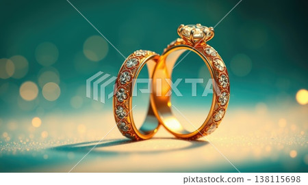 Elegant duo of jewelry rings in airy soft light. Minimal luxury and timeless aesthetic. Elegant duo of jewelry rings in airy soft light. Minimal luxury and timeless aesthetic. 138115698