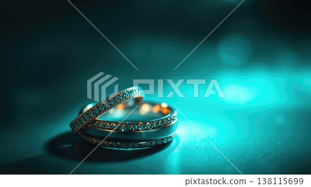 Elegant duo of jewelry rings in airy soft light. Minimal luxury and timeless aesthetic. Elegant duo of jewelry rings in airy soft light. Minimal luxury and timeless aesthetic. 138115699