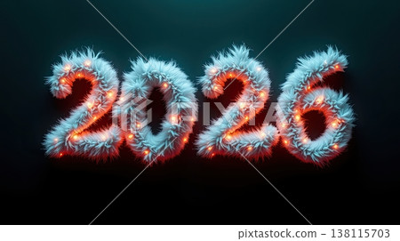 Soft glowing typography forming the year 2026. A visual symbol of happiness and renewal. Soft glowing typography forming the year 2026. A visual symbol of happiness and renewal. 138115703